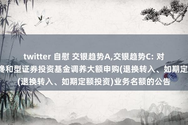 twitter 自慰 交银趋势A，交银趋势C: 对于交银施罗德趋势优先搀和型证券投资基金调养大额申购(退换转入、如期定额投资)业务名额的公告