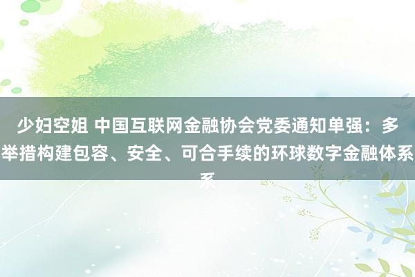 少妇空姐 中国互联网金融协会党委通知单强：多举措构建包容、安全、可合手续的环球数字金融体系